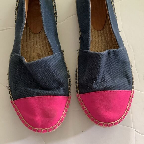 J Crew color block espadrilles blue with hot pink toe cap canvas upper size 8 - Picture 2 of 10